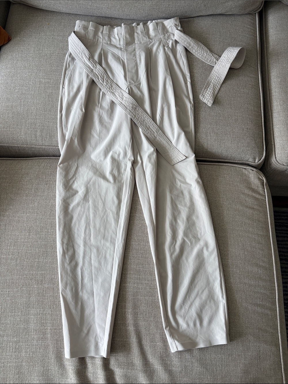 Athleta skyline pants, High-Waist Paperbag Pants with Self Belt - Light Beige